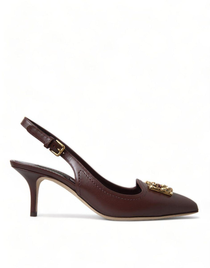 Dolce & Gabbana Brown Leather Gold DG Amore Pumps Shoes - Ellie Belle