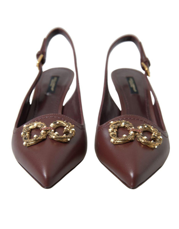 Dolce & Gabbana Brown Leather Gold DG Amore Pumps Shoes - Ellie Belle