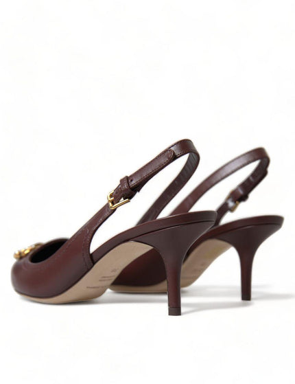 Dolce & Gabbana Brown Leather Gold DG Amore Pumps Shoes - Ellie Belle