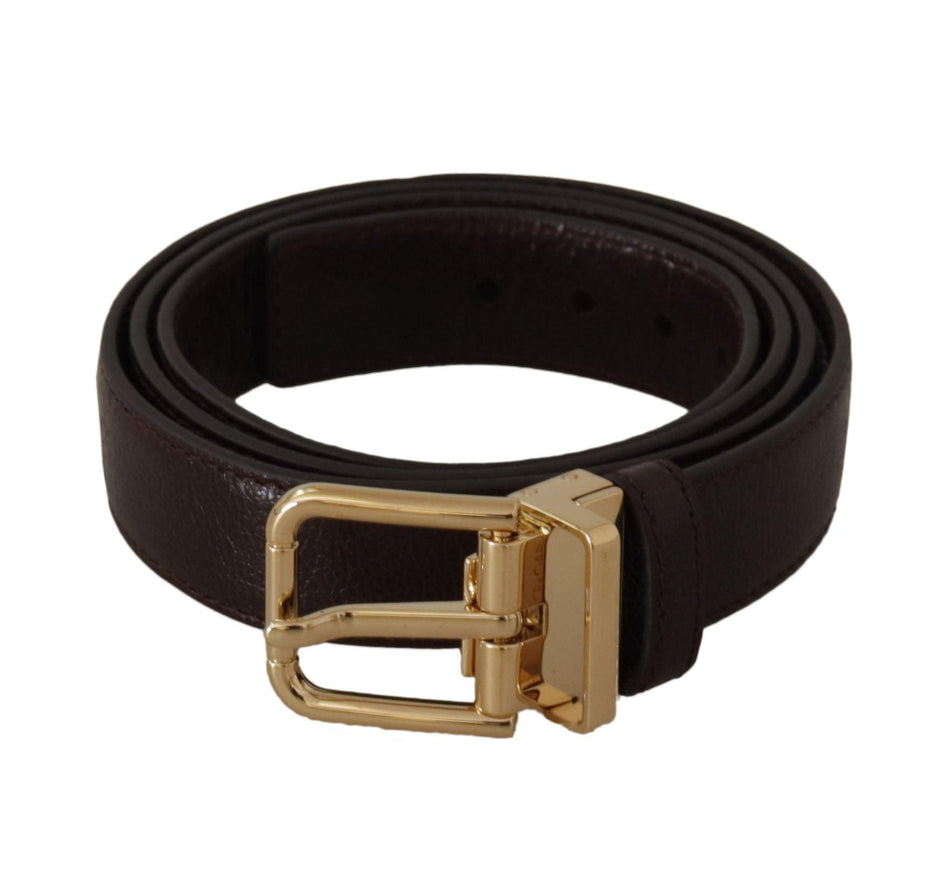 Dolce & Gabbana Brown Leather Gold Metal Buckle Belt - Ellie Belle