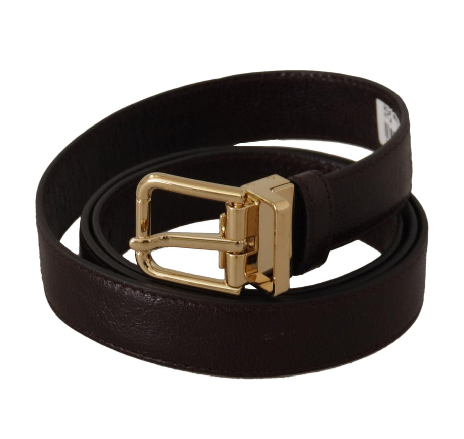 Dolce & Gabbana Brown Leather Gold Metal Buckle Belt - Ellie Belle