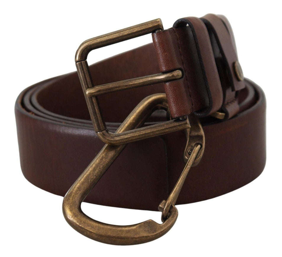 Dolce & Gabbana Brown Leather Gold Metal Buckle Carabiner Belt - Ellie Belle