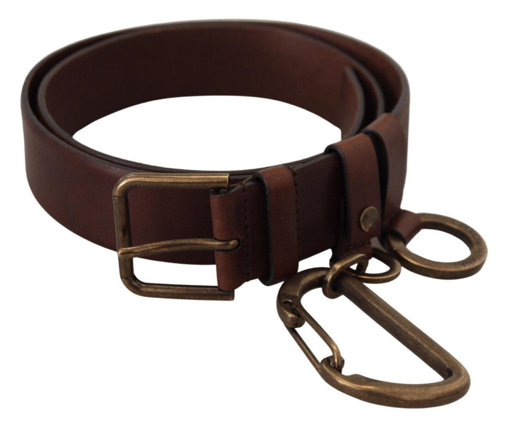 Dolce & Gabbana Brown Leather Gold Metal Buckle Carabiner Belt - Ellie Belle