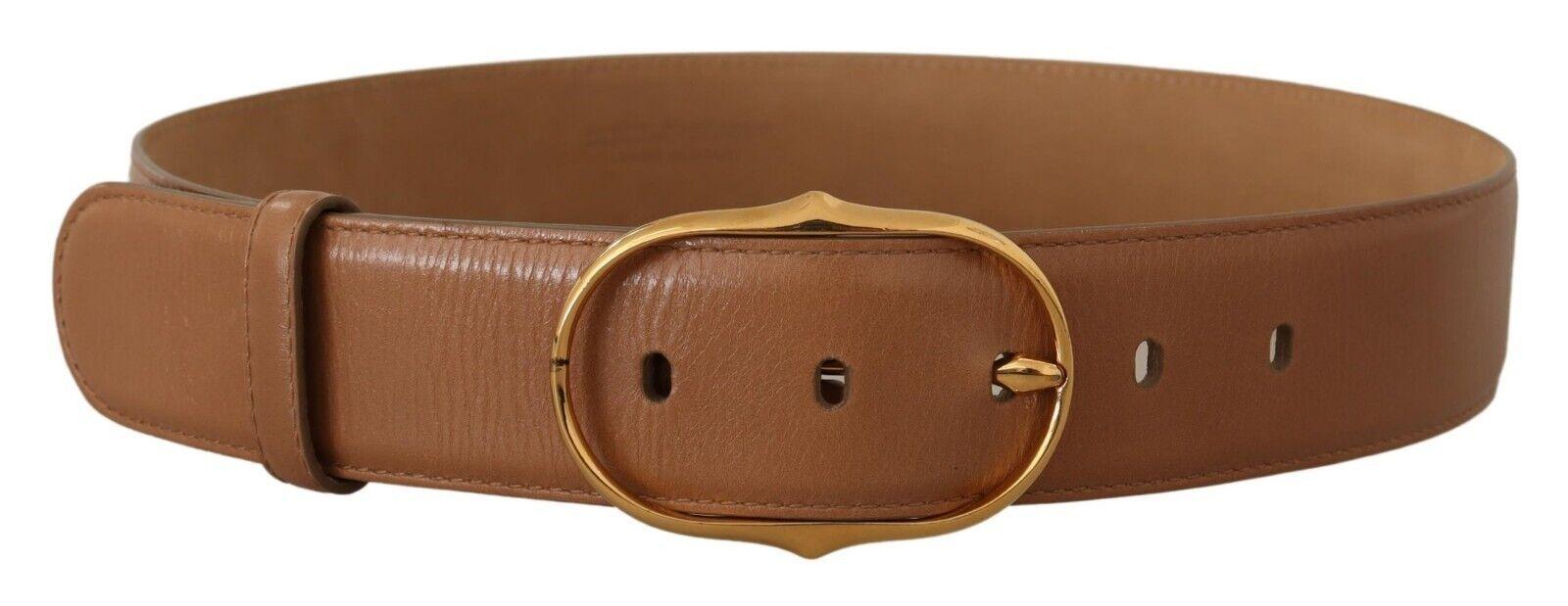 Dolce & Gabbana Brown Leather Gold Metal Oval Buckle Belt - Ellie Belle