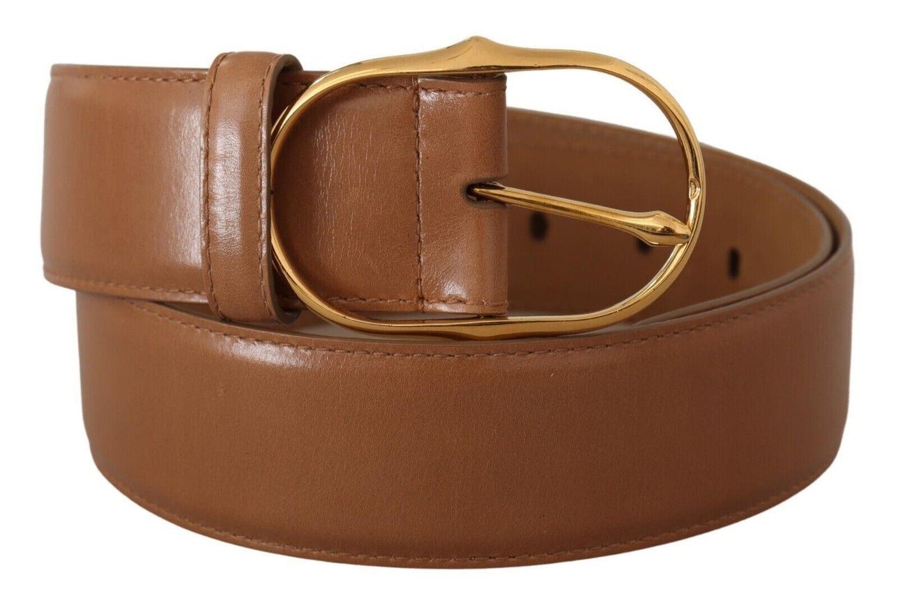 Dolce & Gabbana Brown Leather Gold Metal Oval Buckle Belt - Ellie Belle