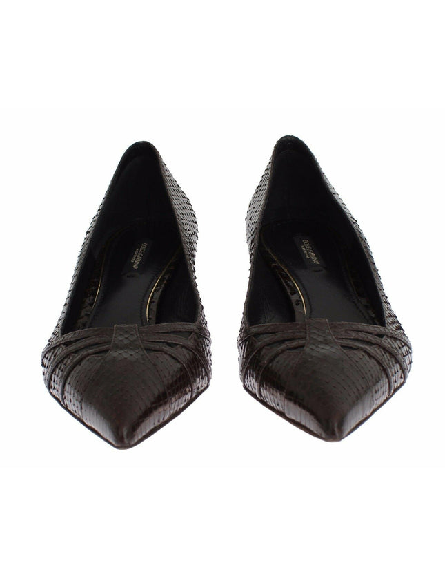 Dolce & Gabbana Brown Leather Kitten Heels Pumps Shoes - Ellie Belle