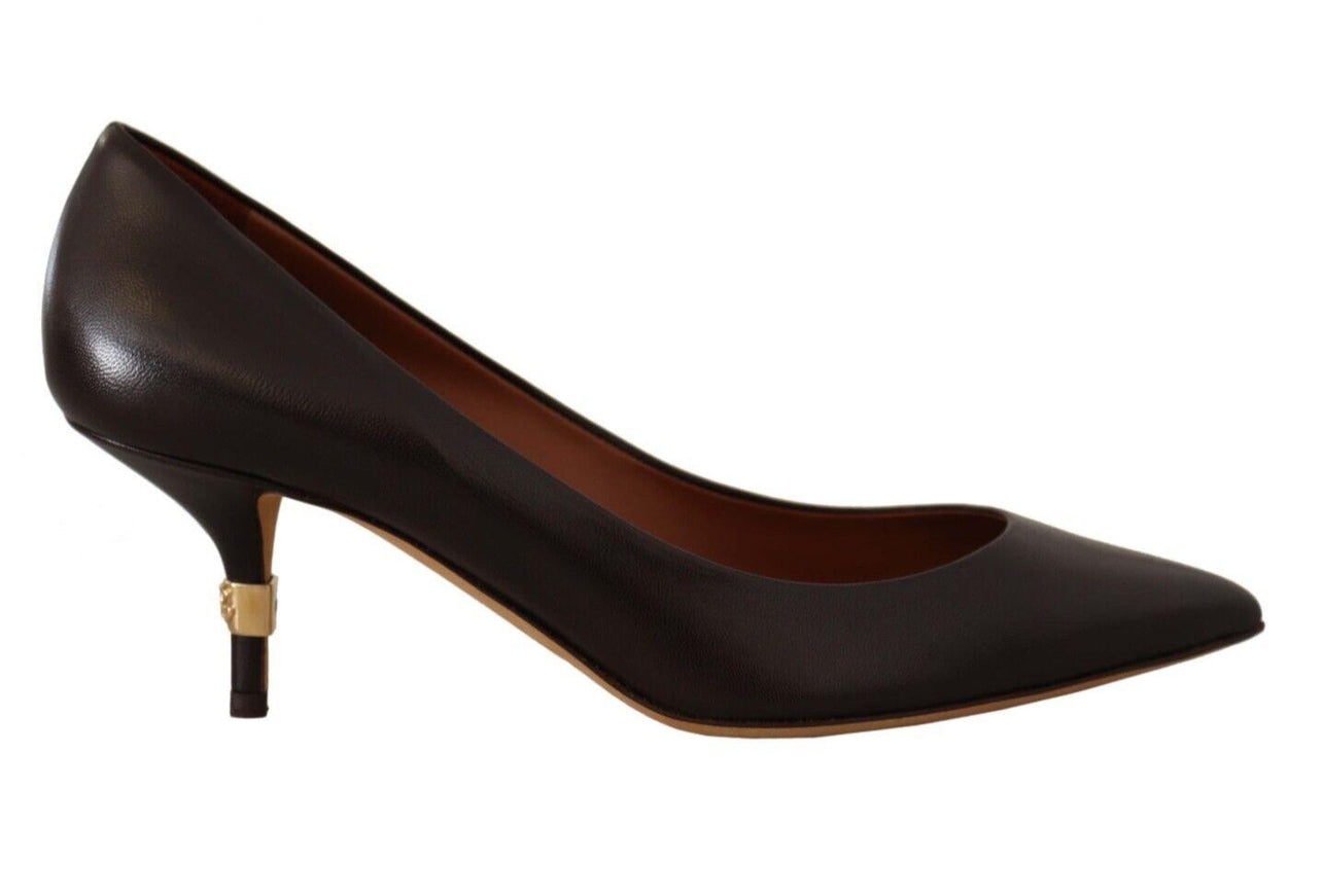 Dolce & Gabbana Brown Leather Kitten Mid Heels Pumps Shoes - Ellie Belle