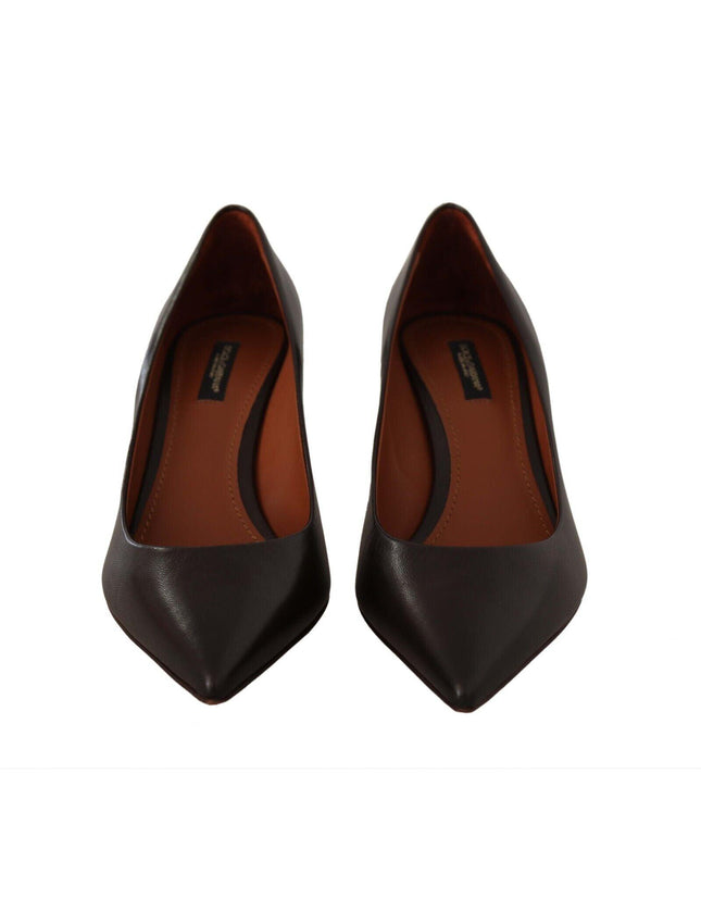 Dolce & Gabbana Brown Leather Kitten Mid Heels Pumps Shoes - Ellie Belle