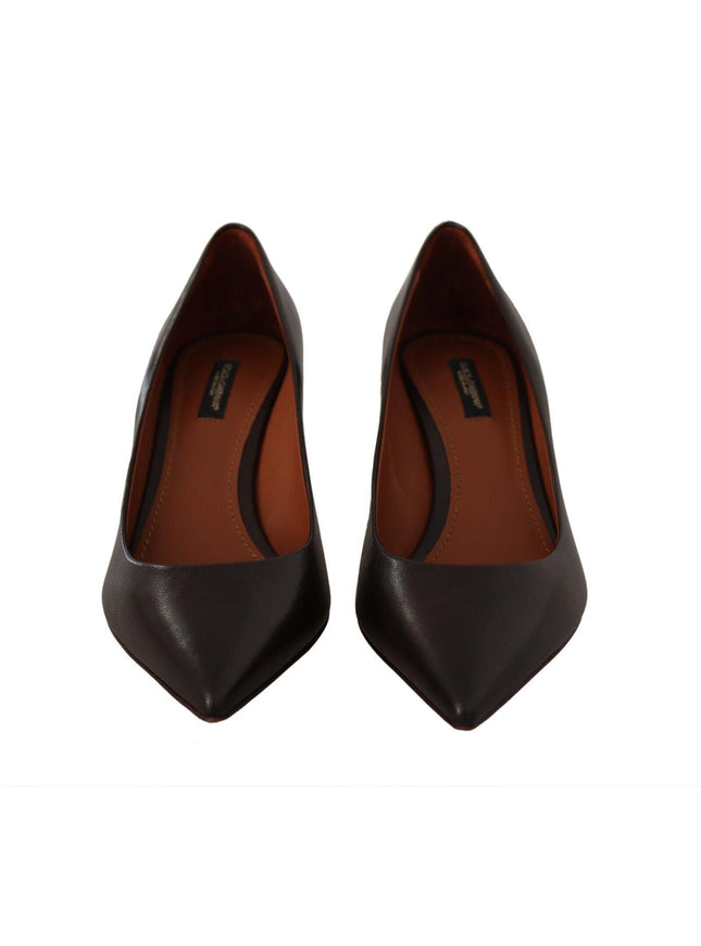 Dolce & Gabbana Brown Leather Kitten Mid Heels Pumps Shoes - Ellie Belle