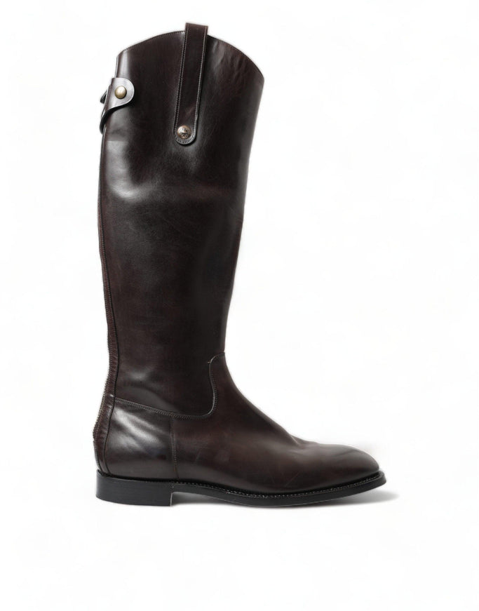 Dolce & Gabbana Brown Leather Knee High Rider Mens Boots Shoes - Ellie Belle