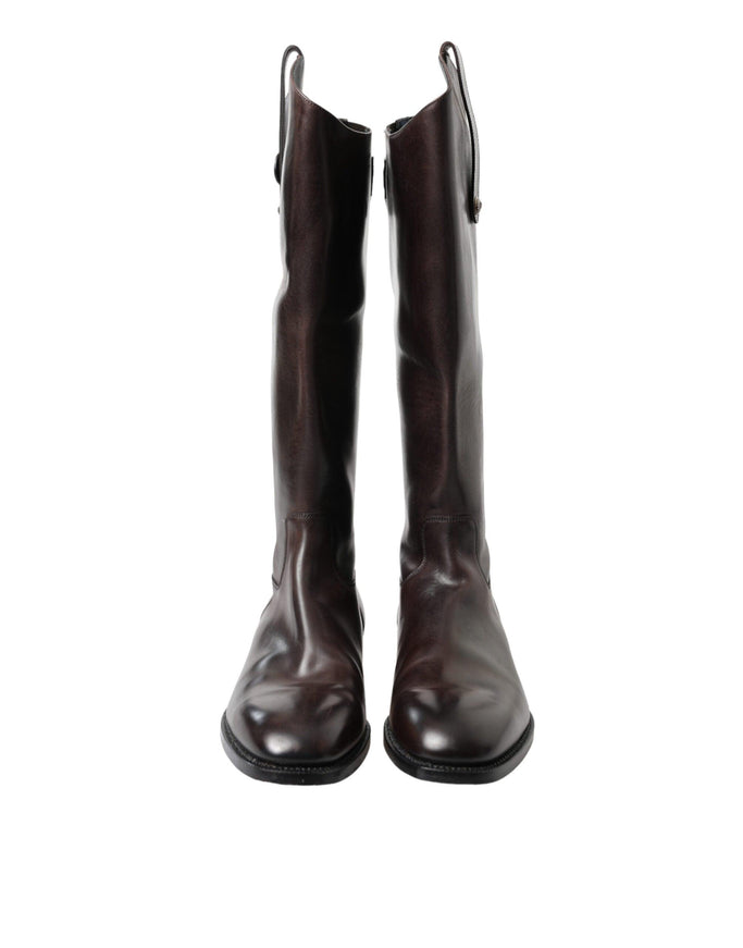 Dolce & Gabbana Brown Leather Knee High Rider Mens Boots Shoes - Ellie Belle