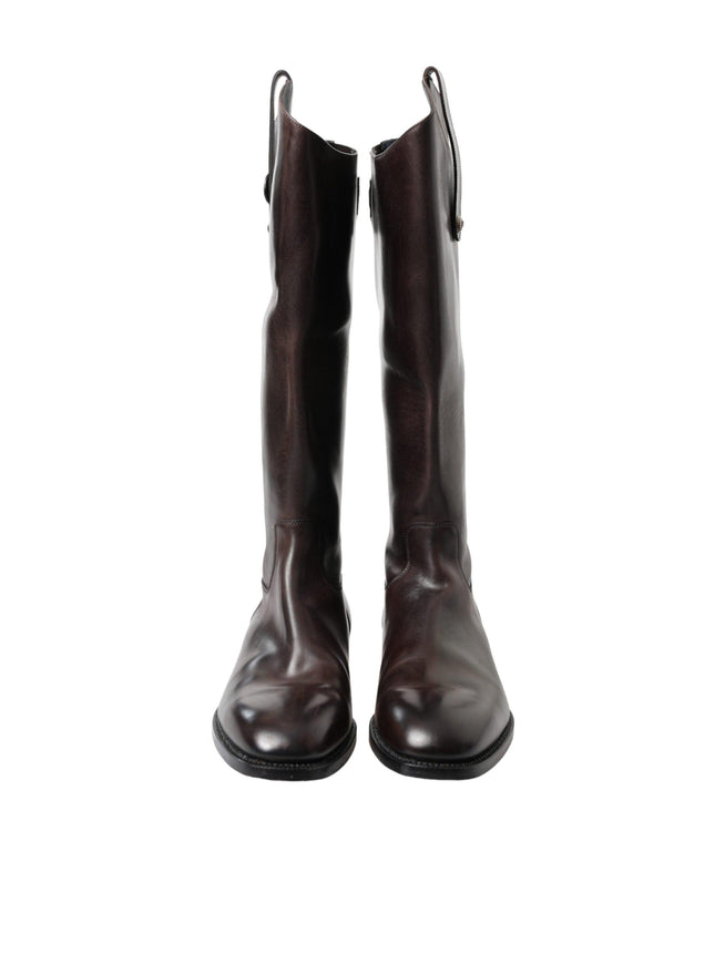 Dolce & Gabbana Brown Leather Knee High Rider Mens Boots Shoes - Ellie Belle