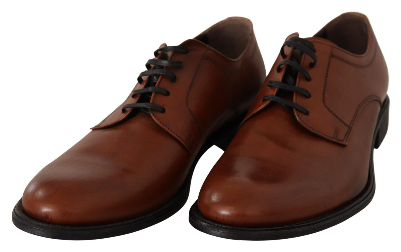 Dolce & Gabbana Brown Leather Lace Up Mens Formal Derby Shoes - Ellie Belle