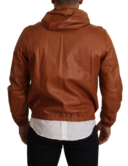 Dolce & Gabbana Brown Leather Lambskin Hooded Coat Jacket - Ellie Belle