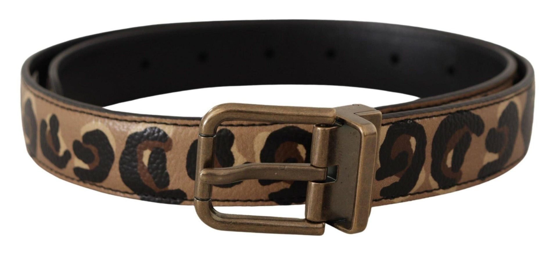 Dolce & Gabbana Brown Leather Leopard Print Bronze Metal Buckle Belt - Ellie Belle