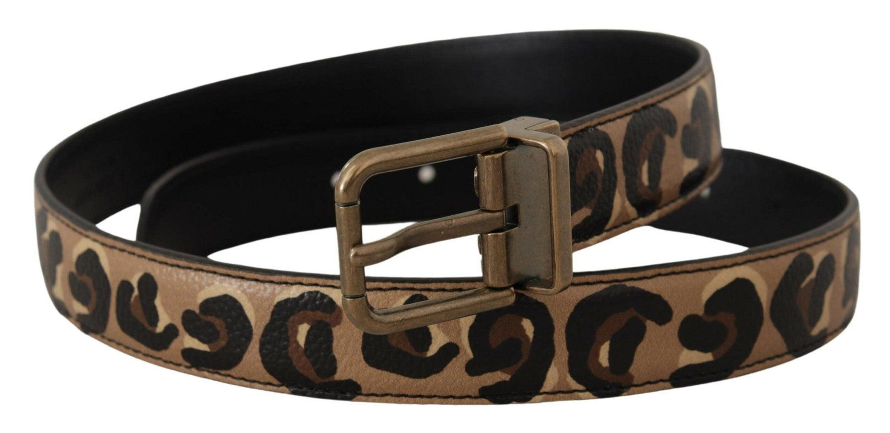 Dolce & Gabbana Brown Leather Leopard Print Bronze Metal Buckle Belt - Ellie Belle