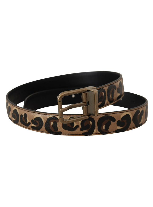 Dolce & Gabbana Brown Leather Leopard Print Bronze Metal Buckle Belt - Ellie Belle