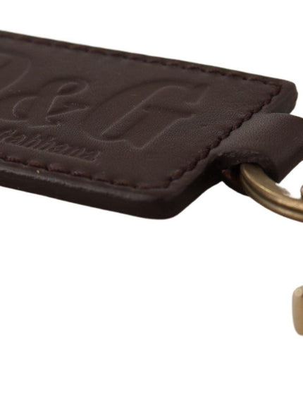Dolce & Gabbana Brown Leather Logo Metal Ring Hook Keychain - Ellie Belle