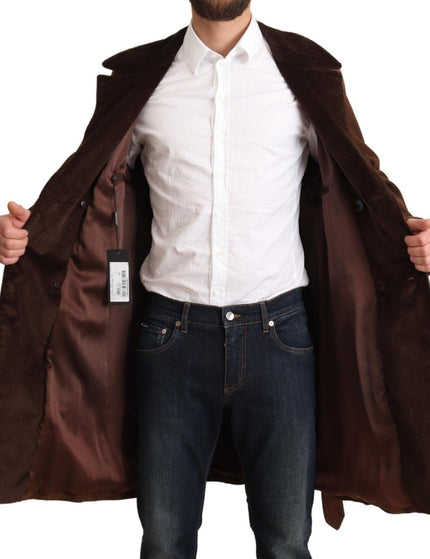 Dolce & Gabbana Brown Leather Long Trench Coat Men Jacket - Ellie Belle