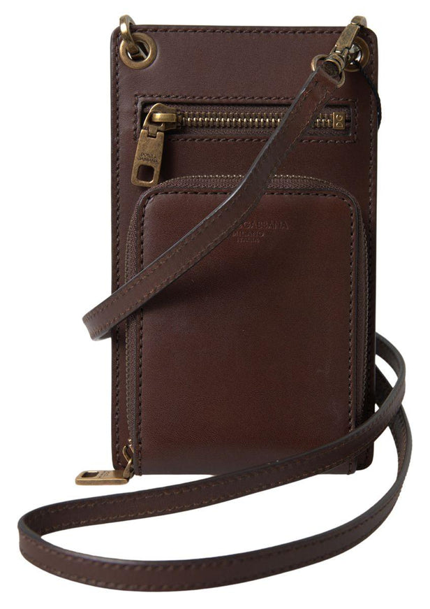 Dolce & Gabbana Brown Leather Men Purse Crossbody Sling Phone Bag - Ellie Belle