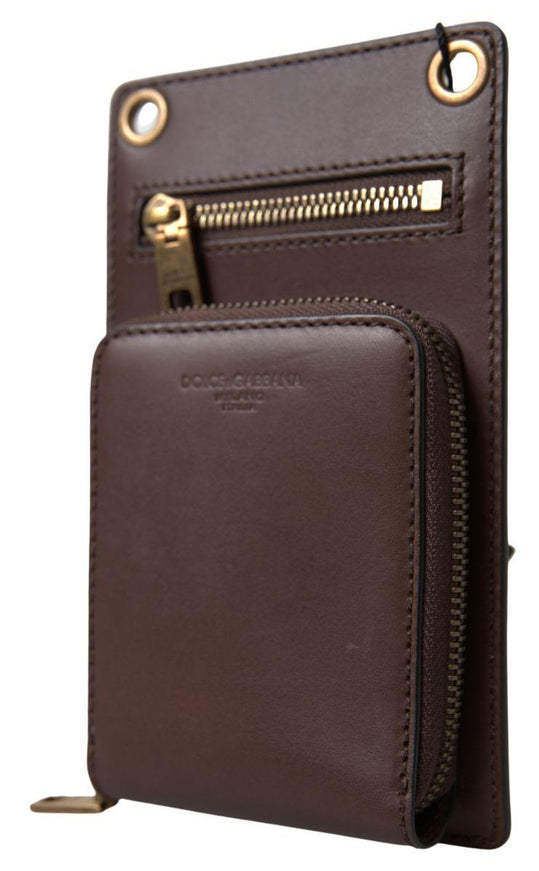 Dolce & Gabbana Brown Leather Men Purse Crossbody Sling Phone Bag - Ellie Belle