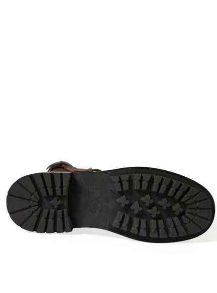 Dolce & Gabbana Brown Leather Mid Calf Biker Boots Shoes - Ellie Belle