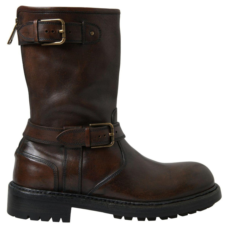 Dolce & Gabbana Brown Leather Midcalf Mens Boots - Ellie Belle