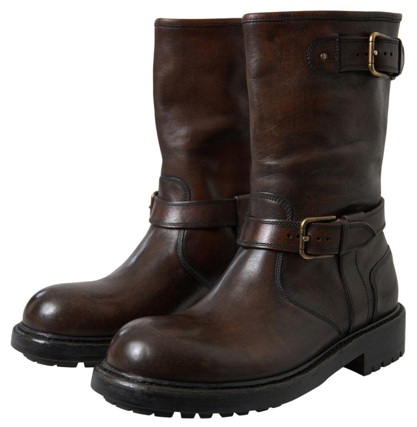 Dolce & Gabbana Brown Leather Midcalf Mens Boots - Ellie Belle