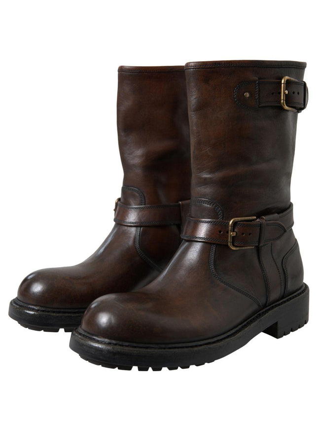 Dolce & Gabbana Brown Leather Midcalf Mens Boots - Ellie Belle