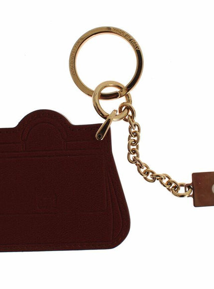 Dolce & Gabbana Brown Leather Miss SICILY Gold Finder Chain Keychain - Ellie Belle