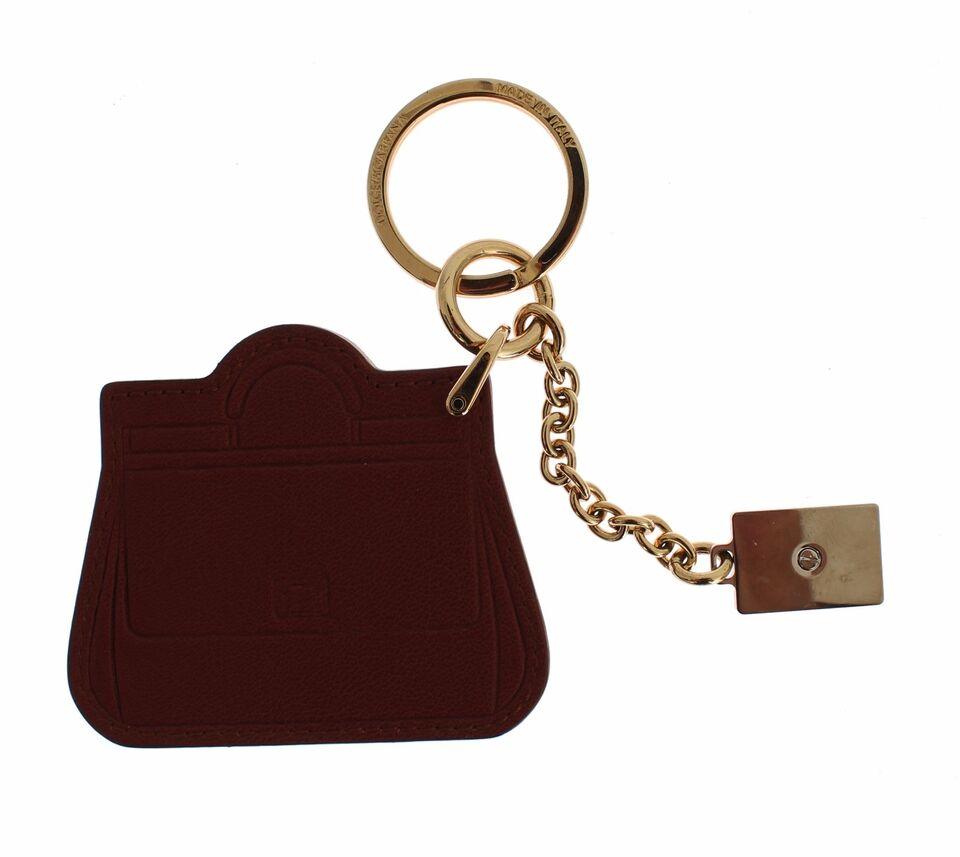 Dolce & Gabbana Brown Leather Miss SICILY Gold Finder Chain Keychain - Ellie Belle