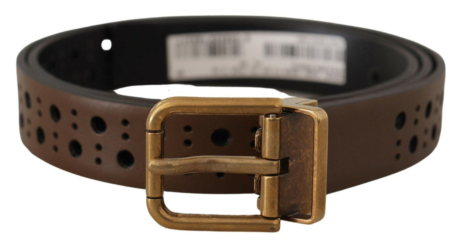 Dolce & Gabbana Brown Leather Perforated Crown Belt - Ellie Belle