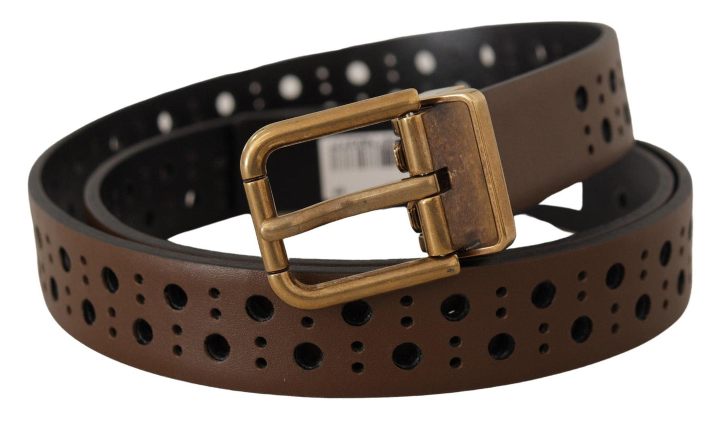 Dolce & Gabbana Brown Leather Perforated Crown Belt - Ellie Belle