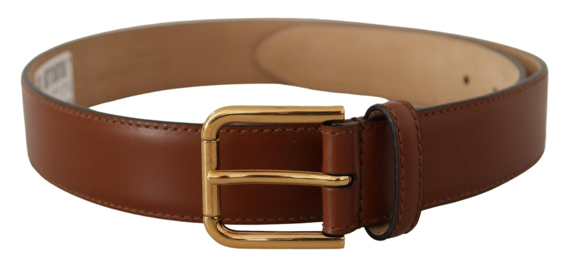 Dolce & Gabbana Brown Leather Polished Gold Metal Waist Buckle Belt - Ellie Belle