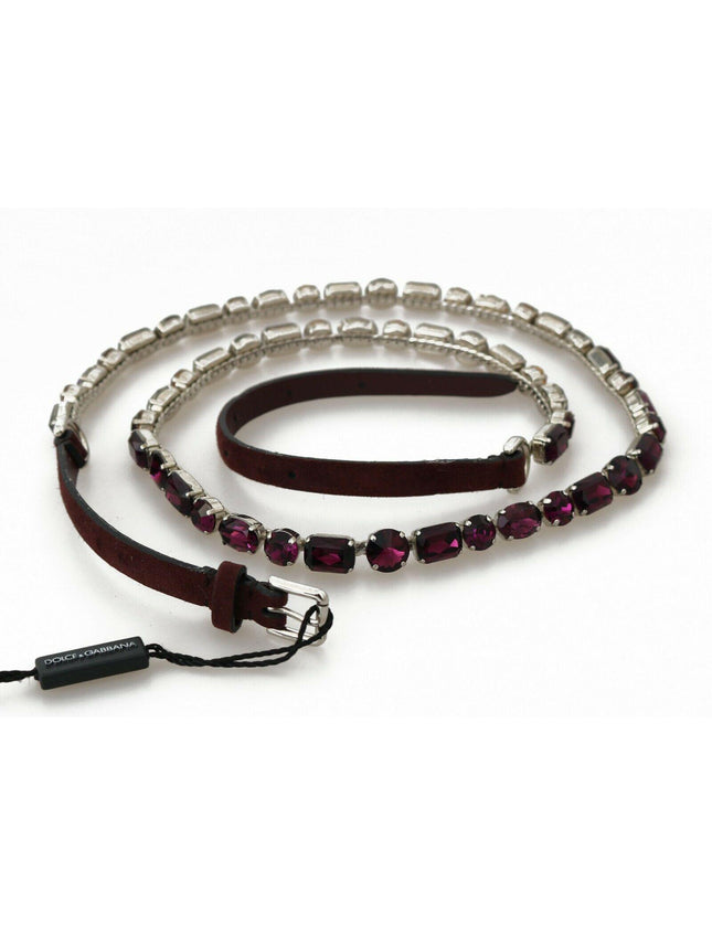 Dolce & Gabbana Brown Leather Purple Crystal Chain Belt - Ellie Belle