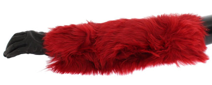 Dolce & Gabbana Brown Leather Red Fur Elbow Gloves - Ellie Belle