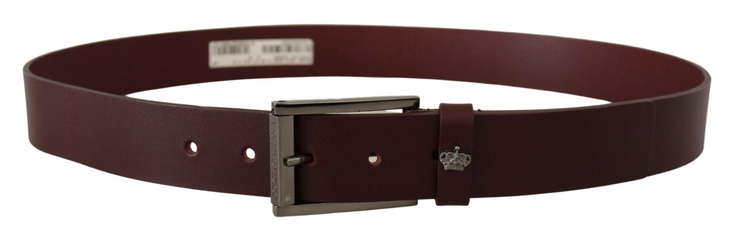 Dolce & Gabbana Brown Leather Silver Metal Crown Buckle Belt - Ellie Belle