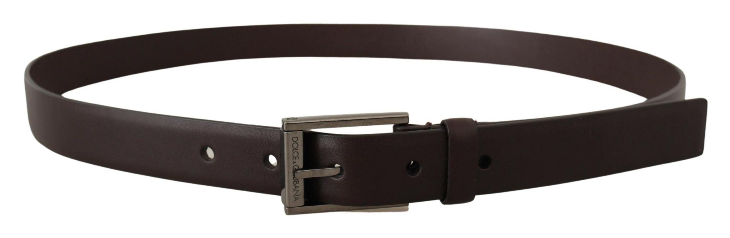 Dolce & Gabbana Brown Leather Silver Tone Metal Buckle Belt - Ellie Belle