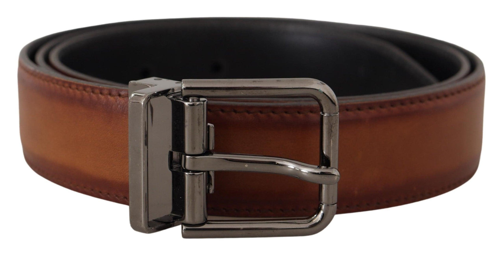 Dolce & Gabbana Brown Leather Solid Classic Silver Metal Buckle Belt - Ellie Belle