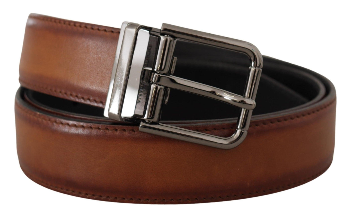 Dolce & Gabbana Brown Leather Solid Classic Silver Metal Buckle Belt - Ellie Belle