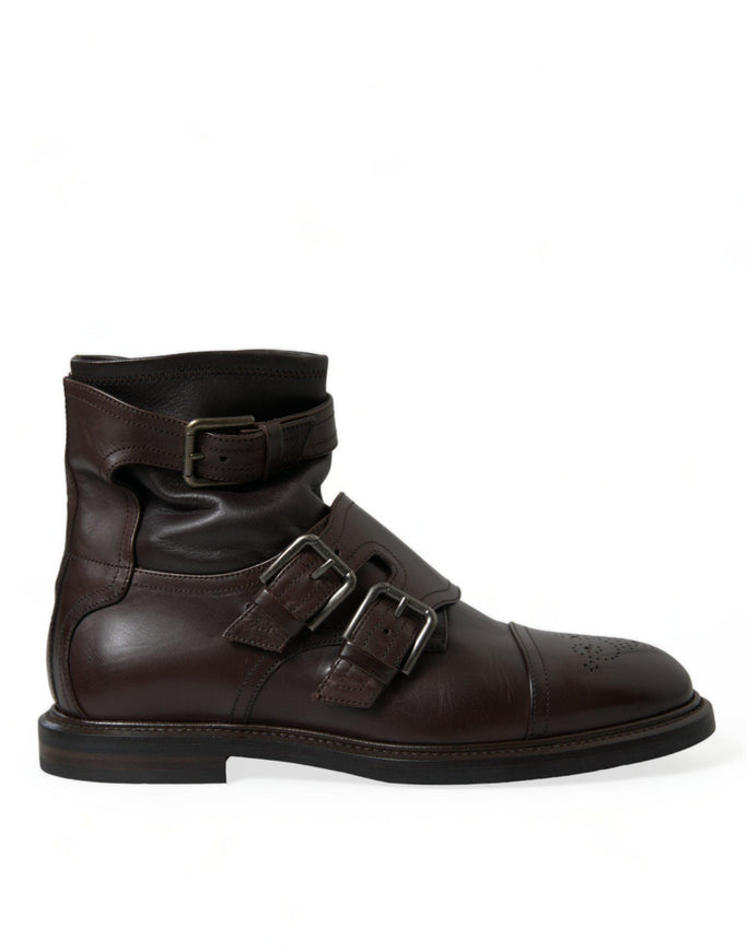 Dolce & Gabbana Brown Leather Straps Ankle Boots Shoes - Ellie Belle