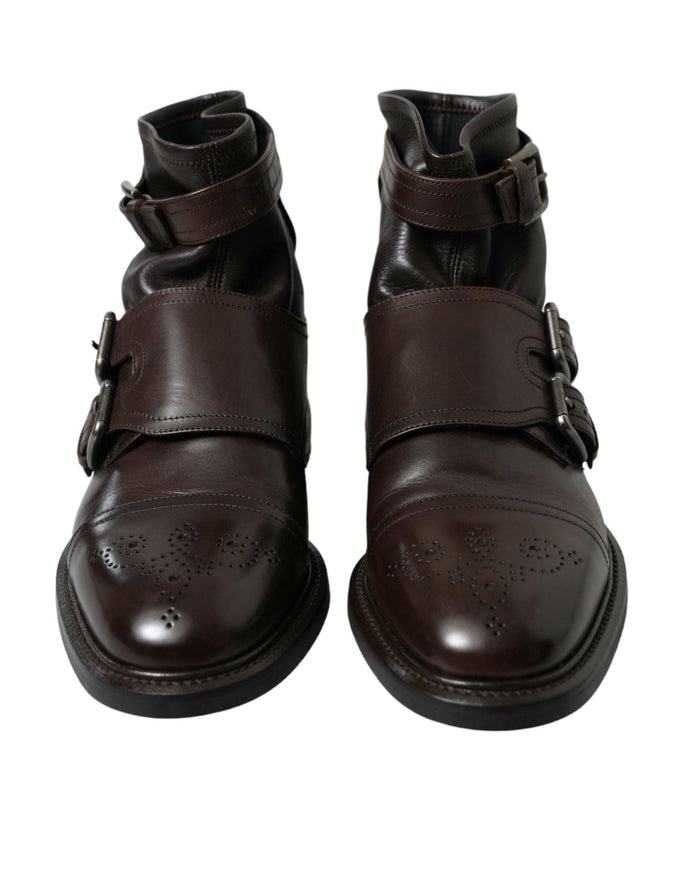 Dolce & Gabbana Brown Leather Straps Ankle Boots Shoes - Ellie Belle