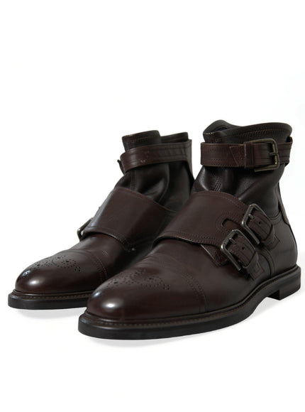 Dolce & Gabbana Brown Leather Straps Ankle Boots Shoes - Ellie Belle