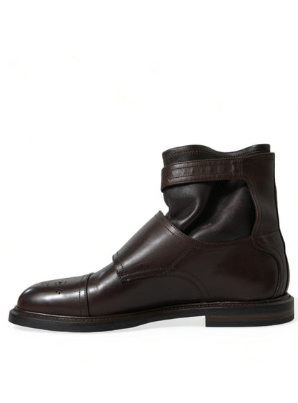 Dolce & Gabbana Brown Leather Straps Ankle Boots Shoes - Ellie Belle