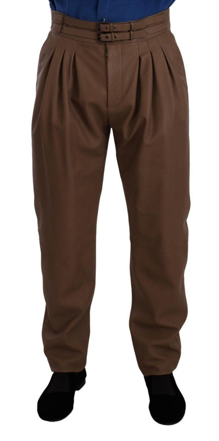 Dolce & Gabbana Brown Leather Tapered High Waist Pants - Ellie Belle