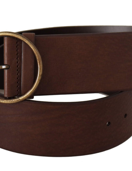 Dolce & Gabbana Brown Leather Wide Waist Logo Metal Round Buckle Belt - Ellie Belle