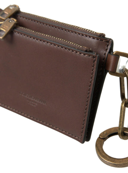 Dolce & Gabbana Brown Leather Zip Logo Keyring Coin Purse Wallet - Ellie Belle