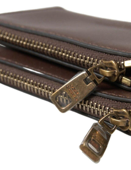 Dolce & Gabbana Brown Leather Zip Logo Keyring Coin Purse Wallet - Ellie Belle