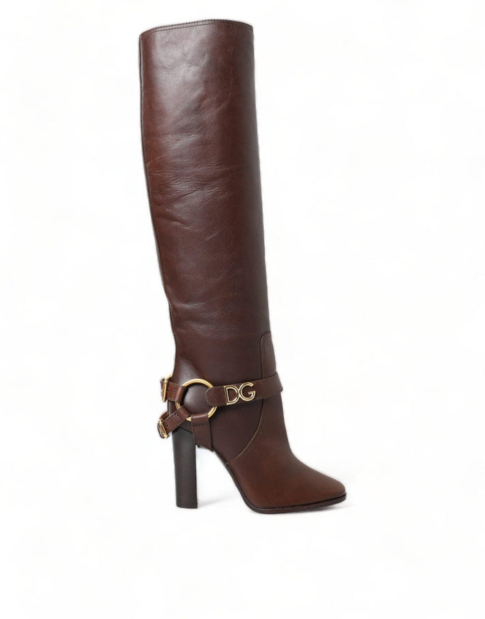 Dolce & Gabbana Brown Leather Zip Up Rider Boots Shoes - Ellie Belle