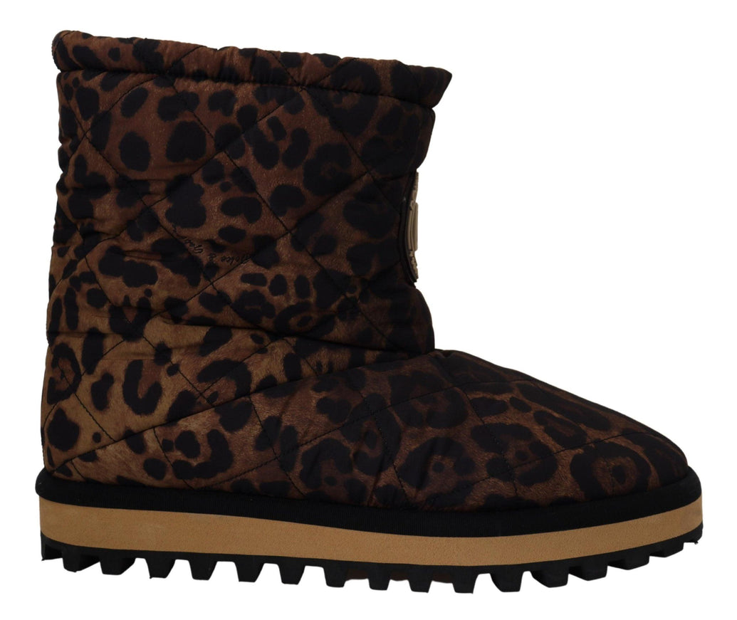 Dolce & Gabbana Brown Leopard Boots Padded Mid Calf Shoes - Ellie Belle